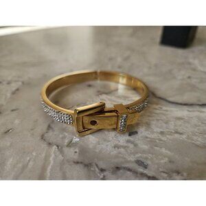 24kt Gold Plated Belt Style Bracelet With Crystal Accents